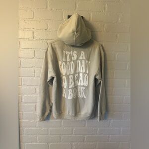 Beige Hoodie with White Graphic Text